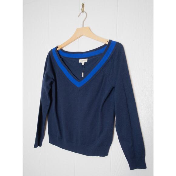 L'AGENCE 'Antoinette' V-Neck Varsity Blue Sweater LARGE NWT $295 - Picture 5 of 12